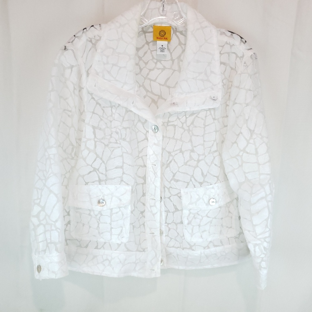 Ruby Rd. Womens Jacket White Semi Sheer Button